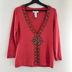 2000s Vintage Nine West Beaded Embellished Cardigan Sweater Y2K Size Small